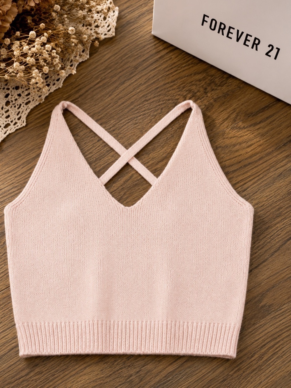 FOREVER 21 Pink Ribbed Cropped Knit Top Size M